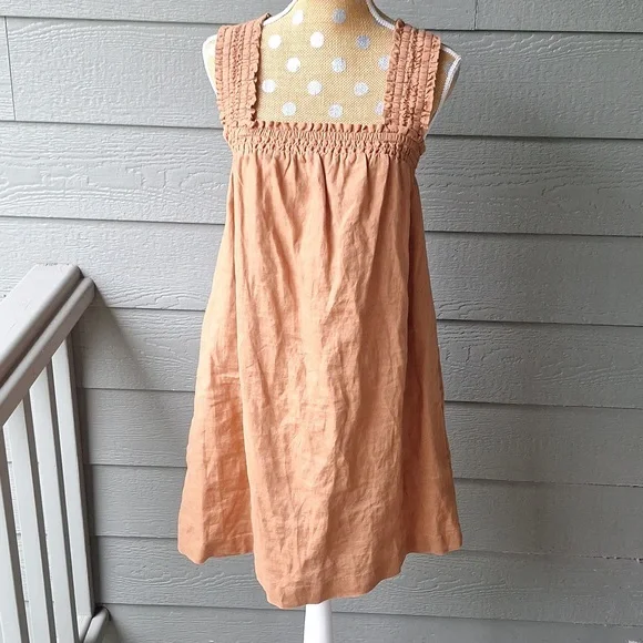 Everlane The Smocked Linen Dress Size XS Light Brown - Picture 7 of 14